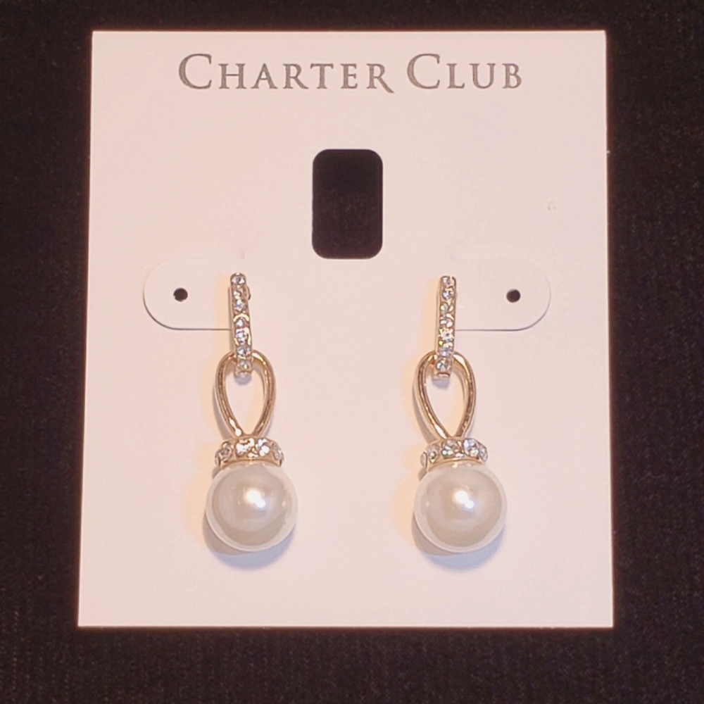 NWT Pearl & Rhinestone Drop Earrings